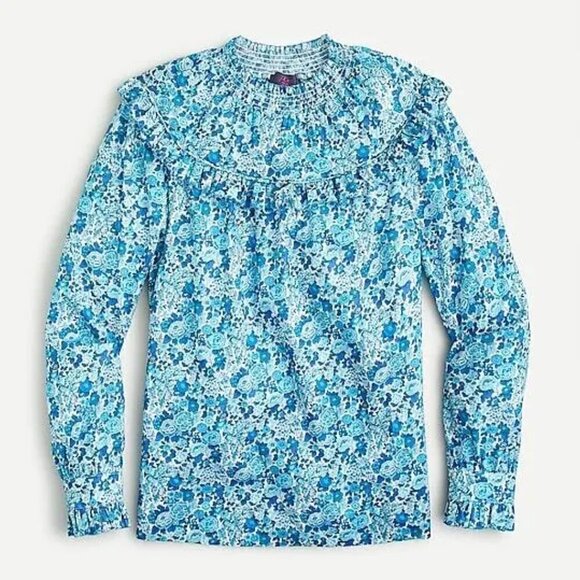 💕J. CREW💕 Smocked Popover Top ~ Liberty Elysian Day Floral Large L NWT - Picture 5 of 16
